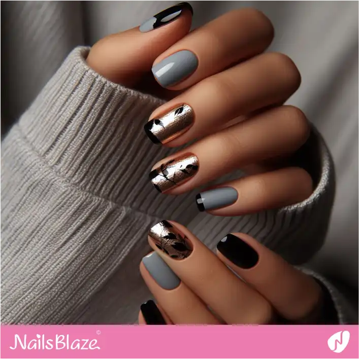 Nails with Black Foil Design | Foil Nail Art - NB4057